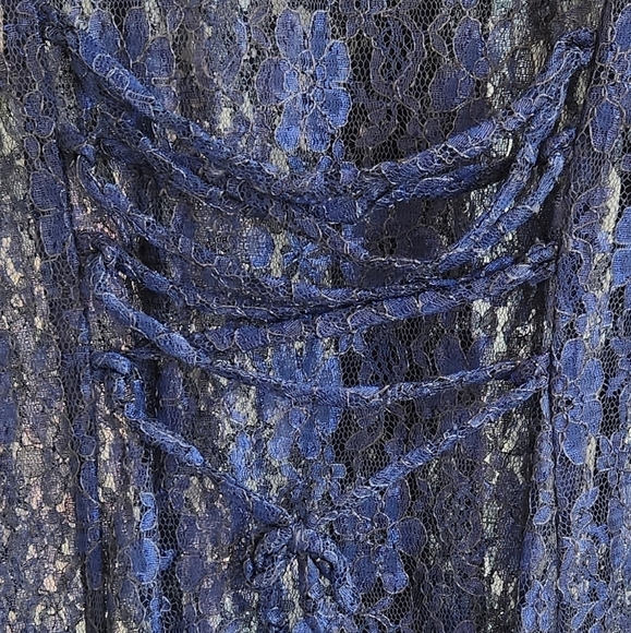 80s/90s Sheer Navy Lace Corset Back Flowy‎ Maxi Dress - Picture 6 of 6